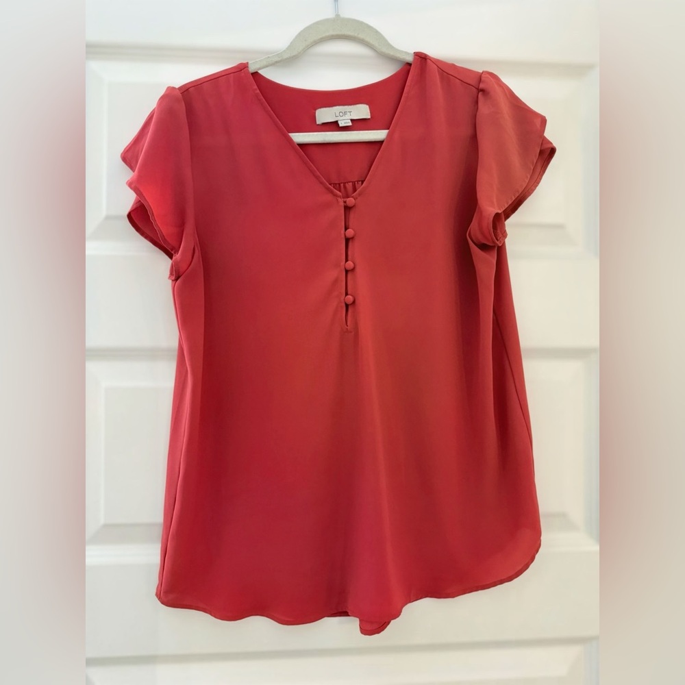 LOFT Coral Button-Front Blouse